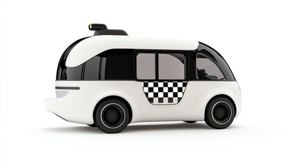 Naklejka premium A futuristic autonomous taxi on a white isolated background, showcasing innovative design and technology in modern transportation.