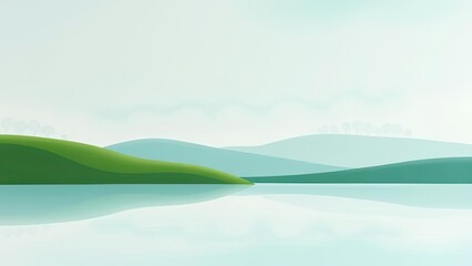 Obraz premium Serene Green Hills and Calm Lake Peaceful Nature Landscape