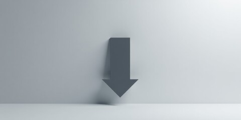 A dark gray arrow pointing downwards against a minimalist light gray backdrop, symbolizing descent, decline, or a downward trend.