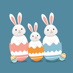 Cute Easter Bunny with Eggs Art Illustration