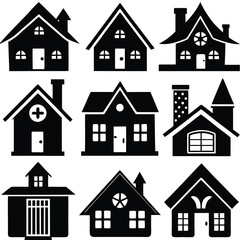 black home icon set vector silhouette design