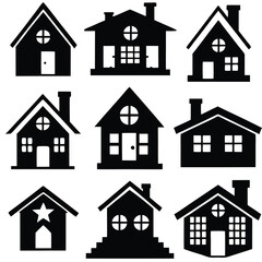black home icon set vector silhouette design