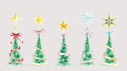 Obraz premium Festive Christmas Trees Stars Snowflakes Ribbons Holiday Decor