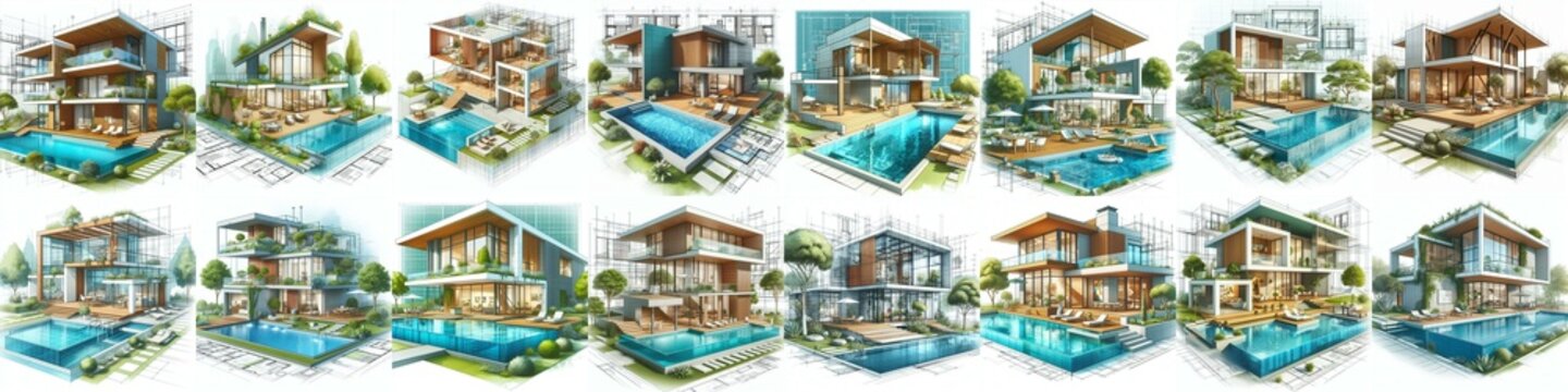 conceptual drawing of eco houses. ai generated illustration