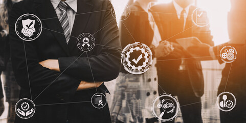 Quality Assurance and Quality Control Concept - Modern graphic interface showing certified standard...