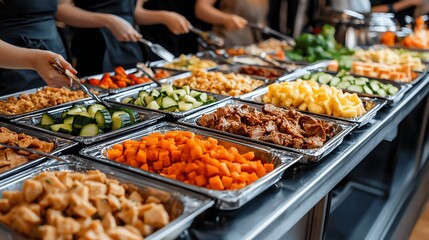 Obraz premium Buffet Line with Diverse Food Options