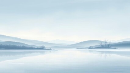 Obraz premium Serene Misty Lake Mountain Landscape Peaceful Nature Scene