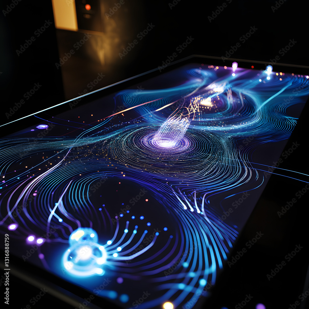 Wall mural a computer screen displays a colorful, swirling pattern of lines and shapes