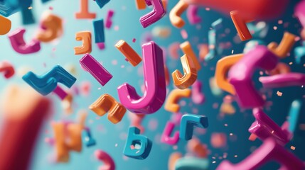 Fototapeta premium A playful digital banner with floating letters, numbers, and symbols