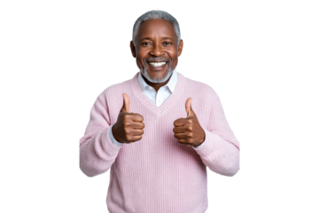 Happy elderly man giving a thumbs, up gesture, isolated on transparent background