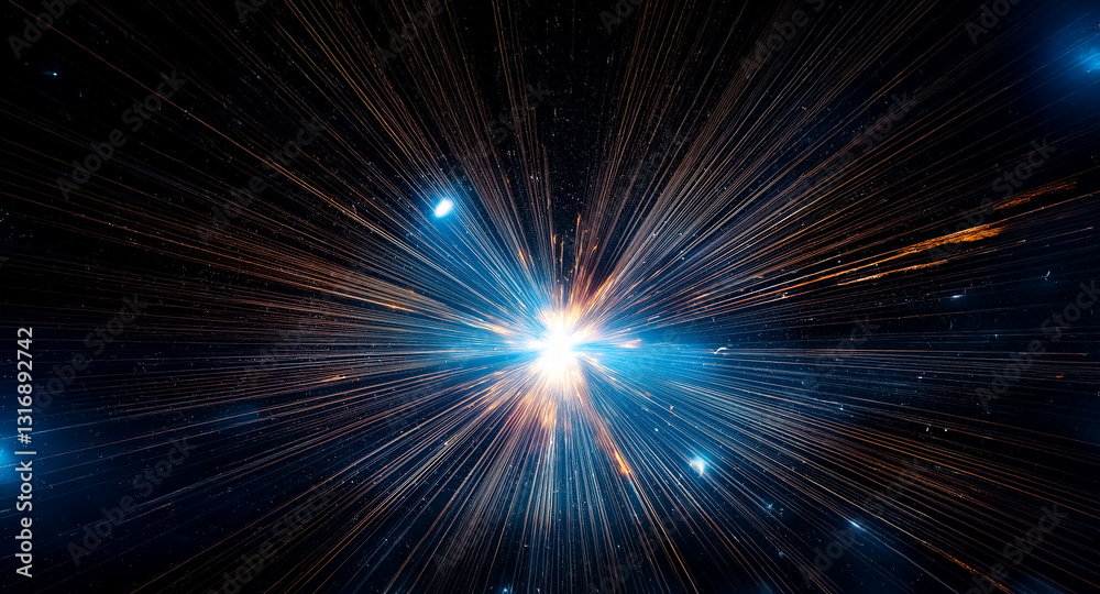 Poster a central bright light radiates powerful beams in all directions, illuminating the surrounding dark 