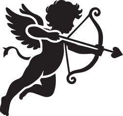 vector illustration of cupid plays the trumpet,  cupid plays the trumpet vector icon, cupid plays the trumpet silhouette vector isolated on white background