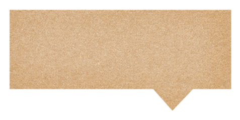 Blank cut out brown cardboard paper speech bubble with rough texture and copy space for text on transparent png background design element
