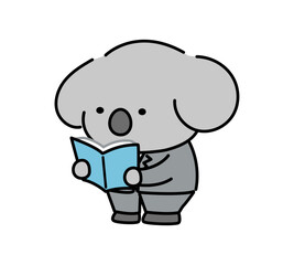 立って本を読むスーツ姿のコアラキャラクター