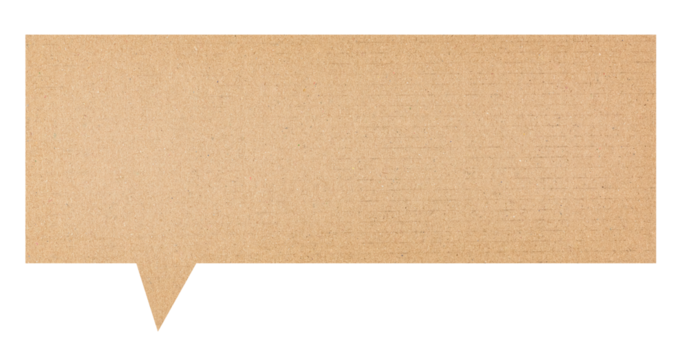 Blank cut out brown cardboard paper speech bubble with rough texture and copy space for text on transparent png background design element
 - Powered by Adobe