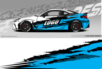 Car wrap design vector. Car livery abstract decal with black, white, blue colour. Sticker Vinyl template. Suitable for racing, rally, drfit, sport car, truck, or daily use car