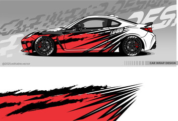 Car wrap design vector. Car livery abstract decal with black, white, red colour. Sticker Vinyl template. Suitable for racing, rally, drfit, sport car, truck, or daily use car