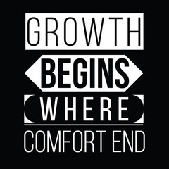 Motivational Quote, Growth Begins Where Comfort Ends, Black and White Typography, Inspirational Text Design, Push Beyond Comfort to Achieve Growth, Bold Minimalist Typography Quote