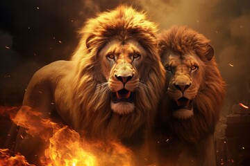 Naklejka premium lion in the desert