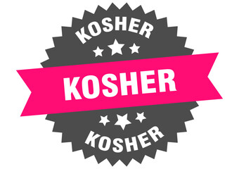 kosher. kosher round pink label isolated on transparent background