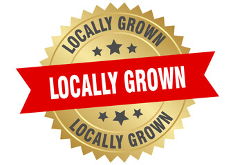 locally grown. locally grown round red and gold label isolated on transparent background