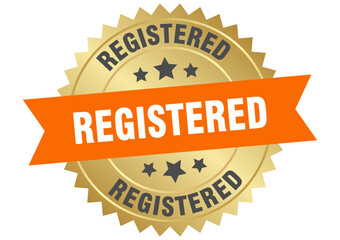 registered. registered round orange and gold label isolated on transparent background