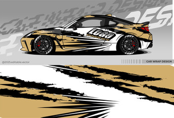 Car wrap design vector. Car livery abstract decal with black, white, gold colour. Sticker Vinyl template. Suitable for racing, rally, drfit, sport car, truck, or daily use car