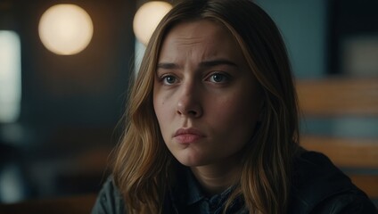 Young Woman Appearing Uncomfortable in a Challenging Situation
