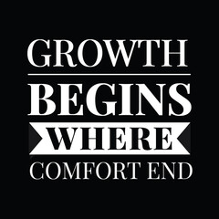 Motivational Quote, Growth Begins Where Comfort Ends, Black and White Typography, Inspirational Text Design, Push Beyond Comfort to Achieve Growth, Bold Minimalist Typography Quote