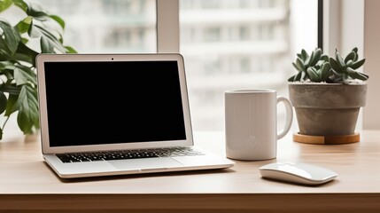 Fototapeta premium desk coffee mug laptop