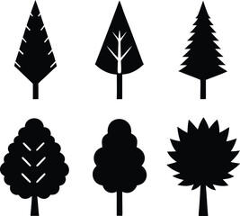 set of silhouette tree black different icon