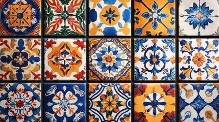 Vibrant ceramic tiles displaying colorful geometric and floral patterns
