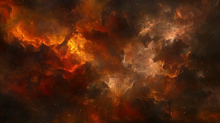 Obraz premium Fiery Nebula Cosmic Background Orange and Brown Space Galaxy Texture