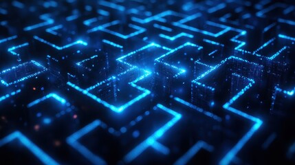 Obraz premium Glowing blue circuitry maze with futuristic neon pathways