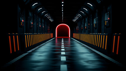 Futuristic Tunnel With Illuminated Gateway At The Endpoint
