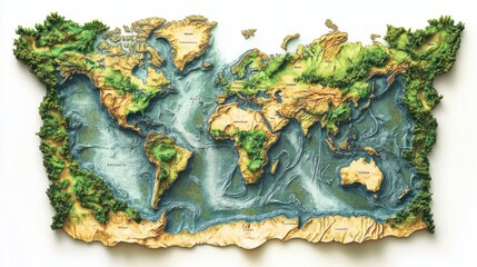 Naklejka premium Detailed world map with topography and vegetation features