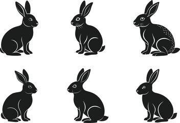 Rabbit Silhouette Set - Spring Wildlife Vector Illustration