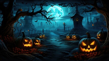 Fototapeta premium pumpkin blue moon halloween