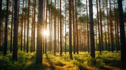 Naklejka premium sunlight pine tree background