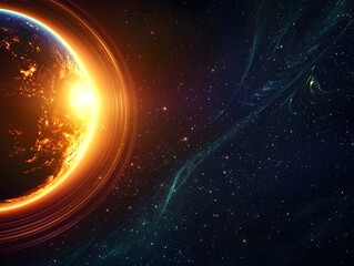 Obraz premium Striking cosmic minimalist backdrop featuring the earth as a solitary glowing planet in the vastness of space