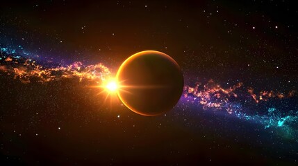 Naklejka premium Striking cosmic minimalist scene of solitary planet in the sky set against a dark space background