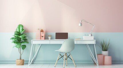 pastel office desk wall