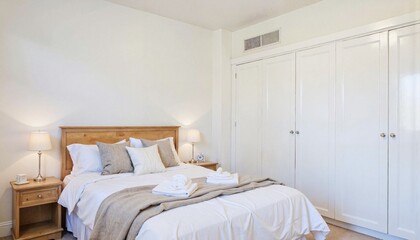 Cozy bedroom with warm lighting and neatly made bed