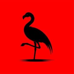 Minimalist Black Flamingo Silhouette on Red Background