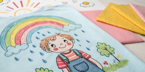  A colorful child's drawing of a happy moment under the rainbow. Perfect for art blogs, creativity, childhood development, and education-related content.
