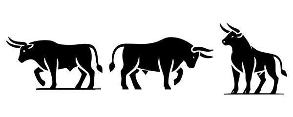 Obraz premium Stylized silhouettes of bulls in various poses
