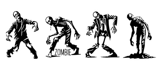 Varied zombie silhouettes in dynamic poses