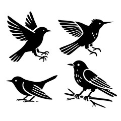 Obraz premium Silhouette illustrations of various birds in flight and perched