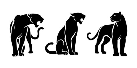 Obraz premium Stylized silhouettes of big cats in dynamic poses