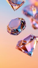 Iridescent Crystal Facets Floating in a Dreamy Sky Gradient Digital Render Artwork Display